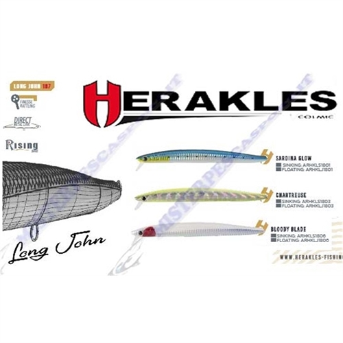 Artificiali Herakles long john 187   29,5 g.  floating, pesca a spinnnig long-jerk, spigola, barracuda, dentice, cernia