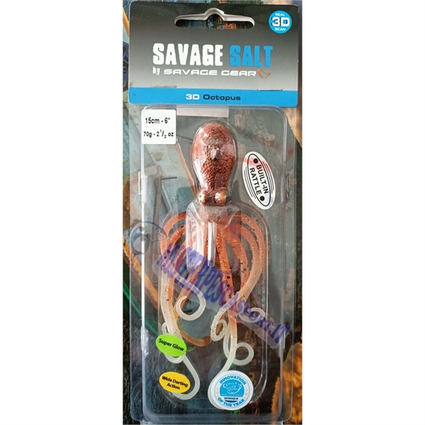 Savage Salt 3D Octopus 20Cm 185G pesca a slow pitch, vertical jigging, traina, pesca alla cernia, dentice, scorfano, ricciola 3