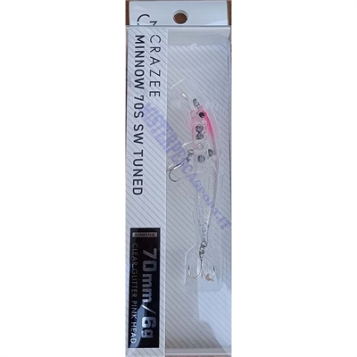 artificiale crazee minnow 70S SW Tuned 6gr, Sinkink color cCear Glitter pink head pesca a spinning alla spigola, ricciola, cerni