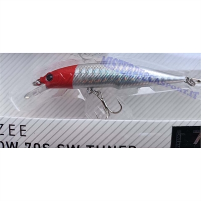 artificiale crazee minnow 70S SW Tuned 6gr, Sinkink color testa rossa  pesca a spinning alla spigola, ricciola, cernia, barracud