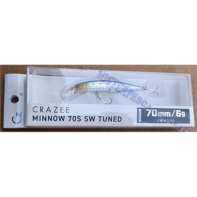artificiale crazee minnow 70S SW Tuned 6gr, Sinkink color IWASHI +  pesca a spinning alla spigola, ricciola, cernia, barracuda, 