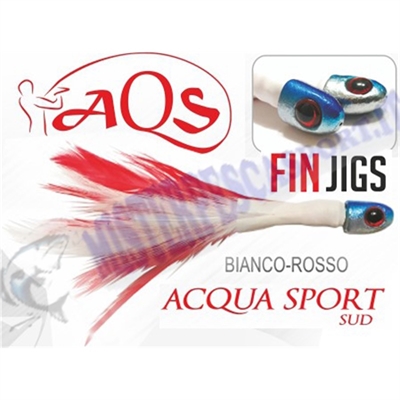 testa piumata Fin jigs colore bianco e rosso  pesca a traina per tonnetti, lampuga, ricciole. palamite spigole-r