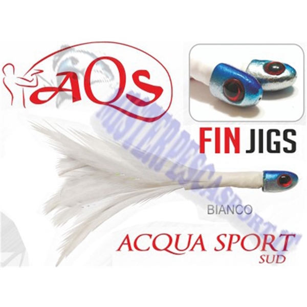 testa piumata Fin jigs colore bianco  pesca a traina per tonnetti, lampuga, ricciole. palamite