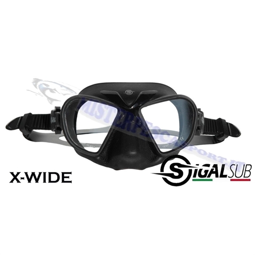 Maschera sigalsub X Wide in silicone nero per la pesca subacquea in apnea.j e ara pg