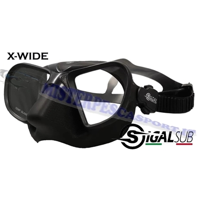 Maschera sigalsub X Wide in silicone nero opaco per la pesca subacquea in apnea.e ara pg