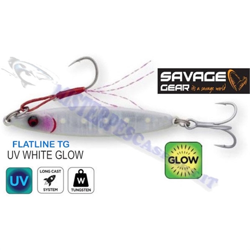 savage-gear-flatline tg 4 cm 12gr. Fs uv white glow , pesca light jig, vertical jig, slow pitch