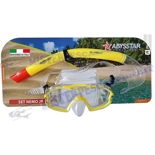 Set Maschera Nemo Jr Abysstar colore giallo pesca apnea, snorkeling visite subacquea, attività in mare 