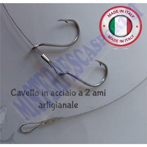 cavetto terminale in acciaio termosaldante a 2 ami per la pesca al pesce serra, barracuda o lucci
