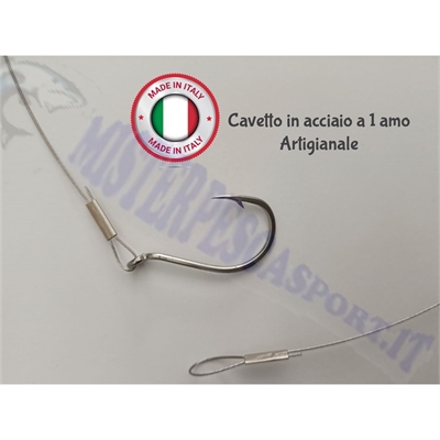 cavetto terminale in acciaio termosaldante a 1 amo per la pesca al pesce serra, barracuda o lucci