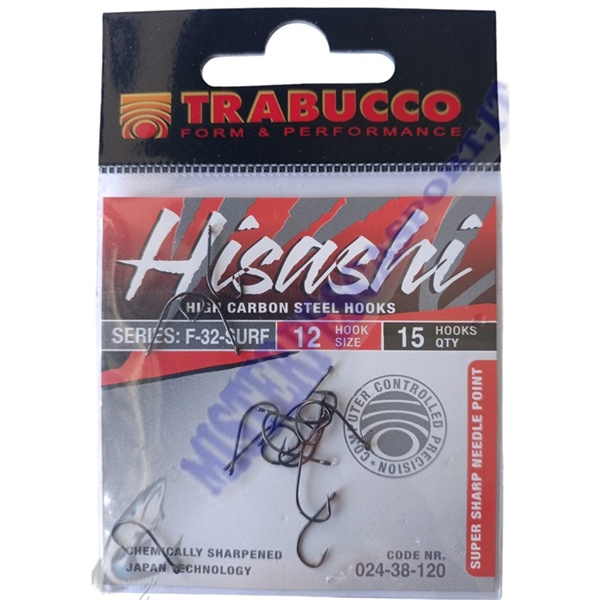 Ami TRABUCCO HISASHI serie F-32 Surf n. 12 gambo corto con occhiello black nichel ideale per l'innesco bibi, calamaro, gambero p