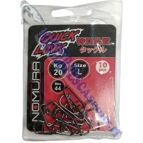 Nomura Quick Link size L portata 20 kg. 44Lbs moschettone da pesca a sgancio rapido