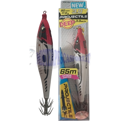 Dtd projectile new deep squid jig 3.0  90mm 17g. color red head  65m extreme casting glow red