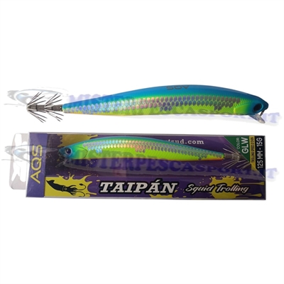 artificiale calamari AQS Taipan squid trolling col. GLW 125mm. pesca a spinnig a calamari e seppie