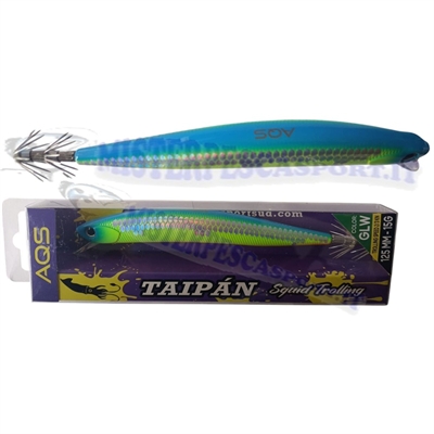 artificiale calamari AQS Taipan squid trolling col. GLW 125mm. 15g pesca a spinnig a calamari e seppie