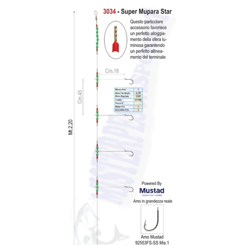 Lenza terminale da bolentino Super mupara per la pesca di profondità a pagelli, fragolini, saraghi, Occhioni, Dentici