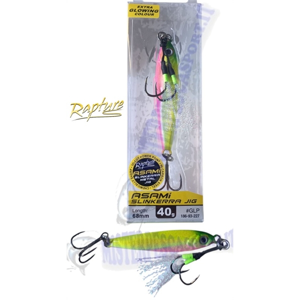 Asami slinkerra metal jig slow fall Rapture 40gr  68mm extra glowing colour GLP pesca a jig alle ricciole, dentici, cernie, sull