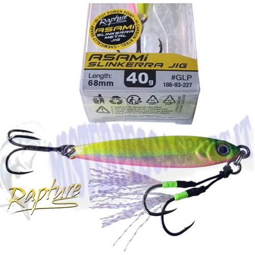 Asami slinkerra metal jig slow fall Rapture 40gr  68mm extra glowing colour GLP pesca a jig alle ricciole, dentici, cernie, sull