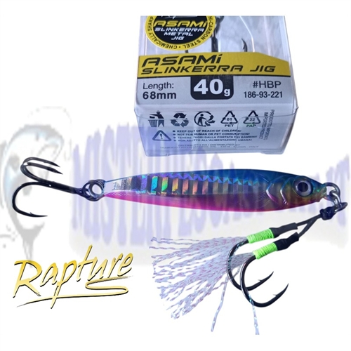 Asami slinkerra metal jig slow fall Rapture 40gr  68mm extra glowing colour HBP pesca a jig alle ricciole, dentici, cernie, sull
