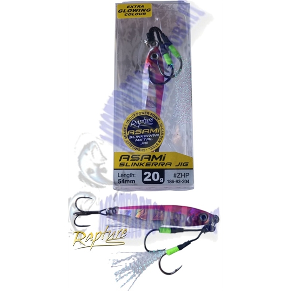 Asami slinkerra metal jig slow fall Rapture 20gr  54,3mm extra glowing colour ZHP pesca a jig alle ricciole, dentici, cernie, su