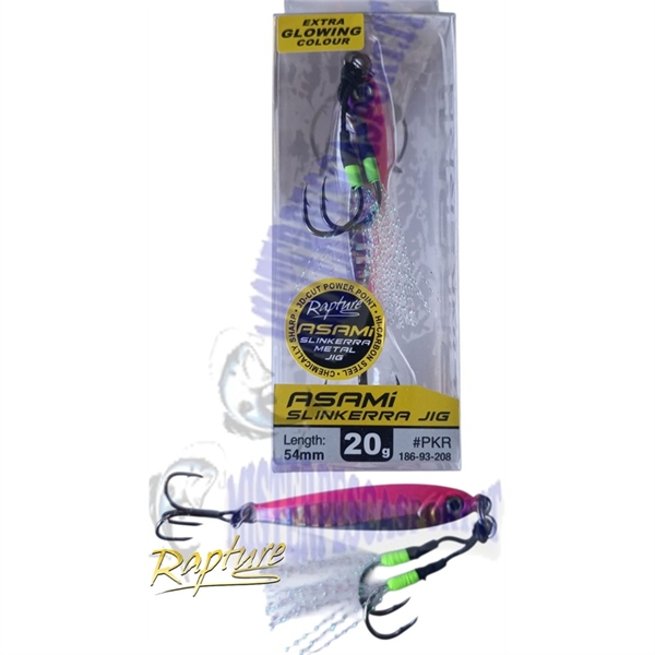 Asami slinkerra metal jig slow fall Rapture 20gr  54,3mm extra glowing colour PKR pesca a jig alle ricciole, dentici, cernie, su
