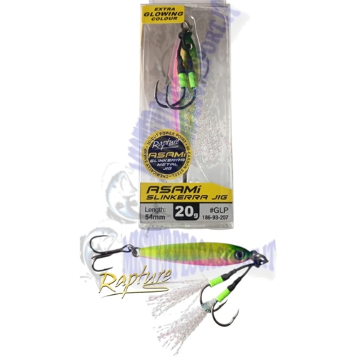 Asami slinkerra metal jig slow fall Rapture 20gr  54,3mm extra glowing colour GLP pesca a jig alle ricciole, dentici, cernie, su