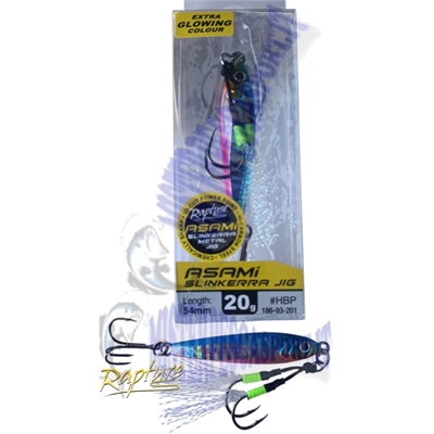 Asami slinkerra metal jig slow fall Rapture 20gr  54,3mm extra glowing colour HBP pesca a jig alle ricciole, dentici, cernie, su