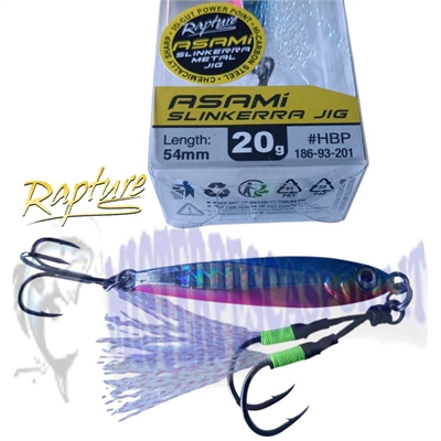 Asami slinkerra metal jig slow fall Rapture 20gr  54,3mm extra glowing colour HBP pesca a jig alle ricciole, dentici, cernie, su