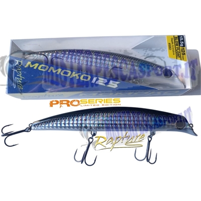 Rapture momoko 125 colore SBD(Silver blue dotted) 15,5gr. slow float seabass darter jerk saltwater series pesca a spinning, trai