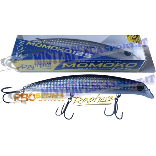 Rapture momoko 125 colore SBD (Silver blue dotted) 15,5gr. slow float seabass darter jerk saltwater series pesca a spinning, tra