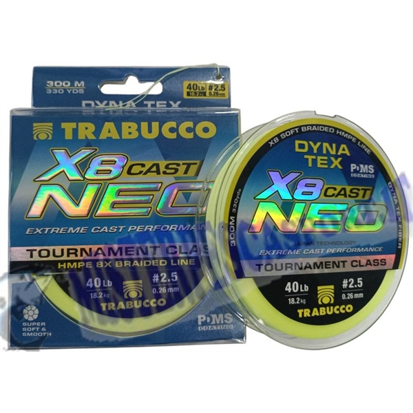 Trecciato Dina Tex X8 cast Neo PE 2.5 diam. 0,261 portata 40lb 18,2kg extreme cast performance super soft per la pesca a spinnin