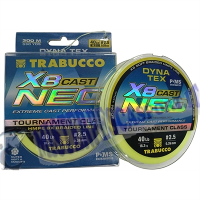 Trecciato Dina Tex X8 cast Neo PE 2.5 diam. 0,261 portata 40lb 18,2kg extreme cast performance super soft per la pesca a spinnin