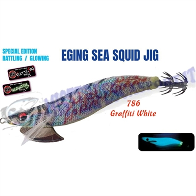 TOTANARA NOMURA EGING SEA SQUID JIG rattling body speciale cefalopodi col. 786 graffiti white pesca a seppia e calamari e polpi 