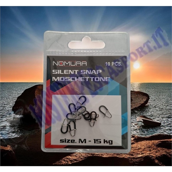 Silent Snap, Moschettoni Nomura, Acciaio inox, Alta resistenza, Chiusura di sicurezza, Spinning, Light Game, Trout Area, Eging.