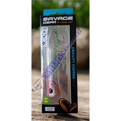 Savage Gear Gravity Popper 11cm 25g – Floating – Colore White Glow - pesca a spinning -  Perfetto per insidiare Spigole, Pesci S