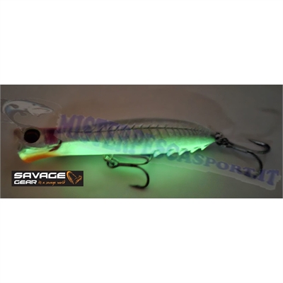 Savage Gear Gravity Popper 11cm 25g – Floating – Colore White Glow Fluorescente- pesca spinning - Perfetto per insidiare Spigole