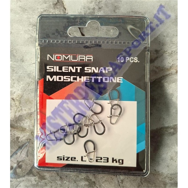 Silent Snap, Moschettoni Nomura, Acciaio inox, Alta resistenza, Chiusura di sicurezza, Spinning, Light Game, Trout Area, Eging, 