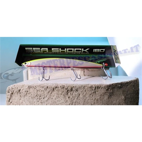 AQS Sea Shock 180 Floating 30g Col. HY4 Long Jerk Artificiale Jerkbait per Spinning Mare indicato per insidiare spigole, barracu