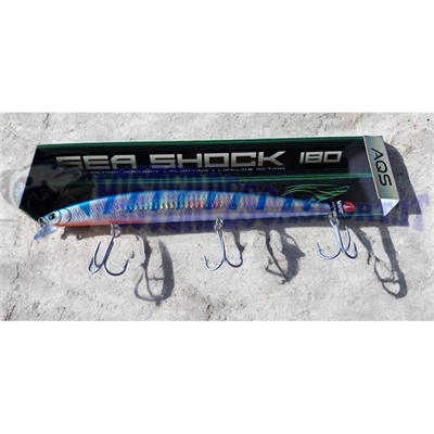 AQS Sea Shock 180 Floating 30g Col. BL1 Long Jerk Artificiale Jerkbait per Spinning Mare indicato per insidiare spigole, barracu