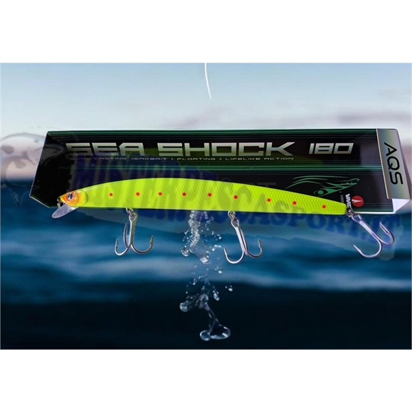 AQS Sea Shock 180 Floating 30g Col. GLL Long Jerk Artificiale Jerkbait per Spinning Mare indicato per insidiare spigole, barracu
