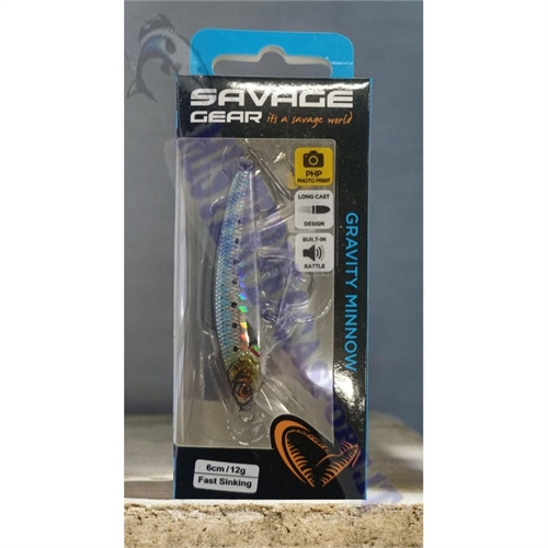 Savage Gear Gravity Minnow 6 cm 12 g Fast Sinking col. FS Sardine PHP. Ideale per la pesca spinning in mare e fiumi.