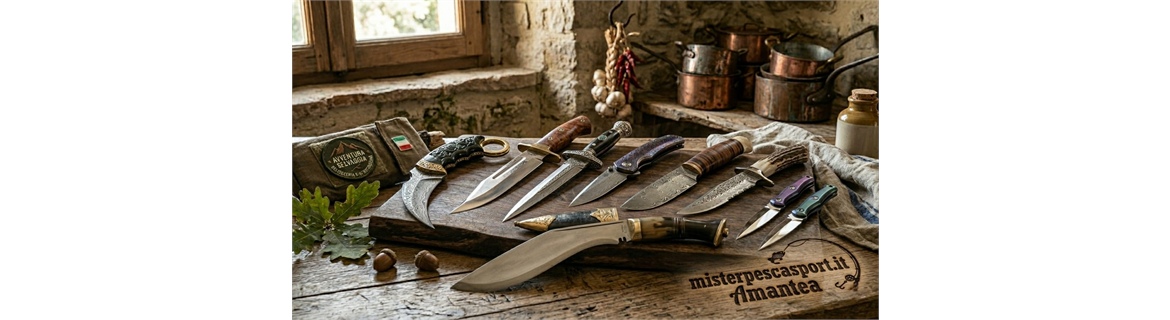 ⚔️ L'Arte del Taglio: Tradizione Artigianale, Caccia e Avventura all'Aperto 
​ Benvenuto nella selezione esclusiva di coltelleria di Mister Pesca Sport ad Amantea. Abbiamo unito la passione per le lame d'eccellenza, la tradizione dei maestri artigiani e 